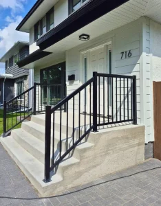 Black Picket Railing on Front Steps in Canada - Canada Deck and Rail