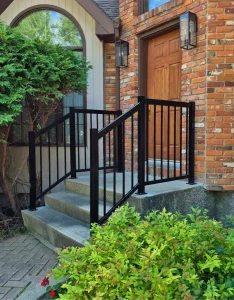 Black Picket Railing on Front Steps in Canada - Canada Deck and Rail