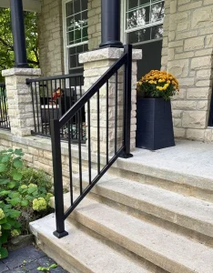 Black Picket Railing on Front Steps in Canada - Canada Deck and Rail