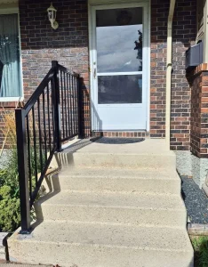 Black Picket Railing on Front Steps in Canada - Canada Deck and Rail